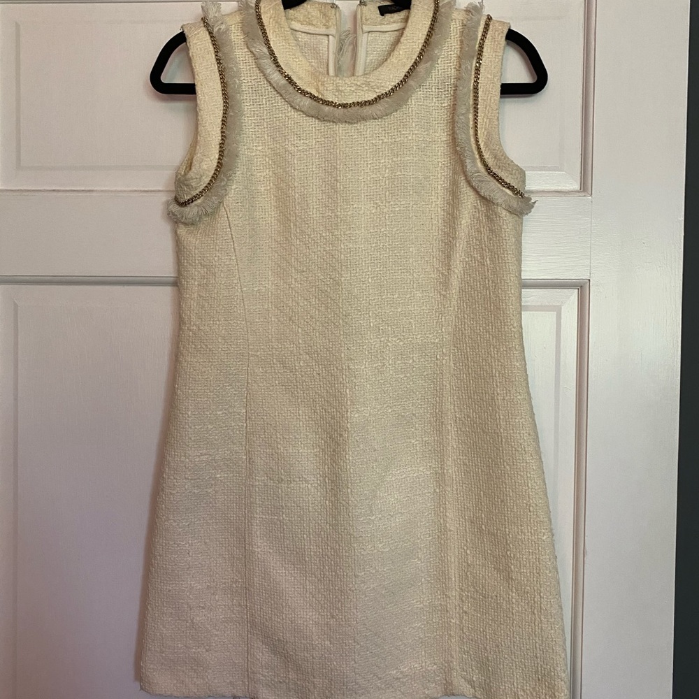 Rachel Zoe Cream Tweed Dress with Gold Chain